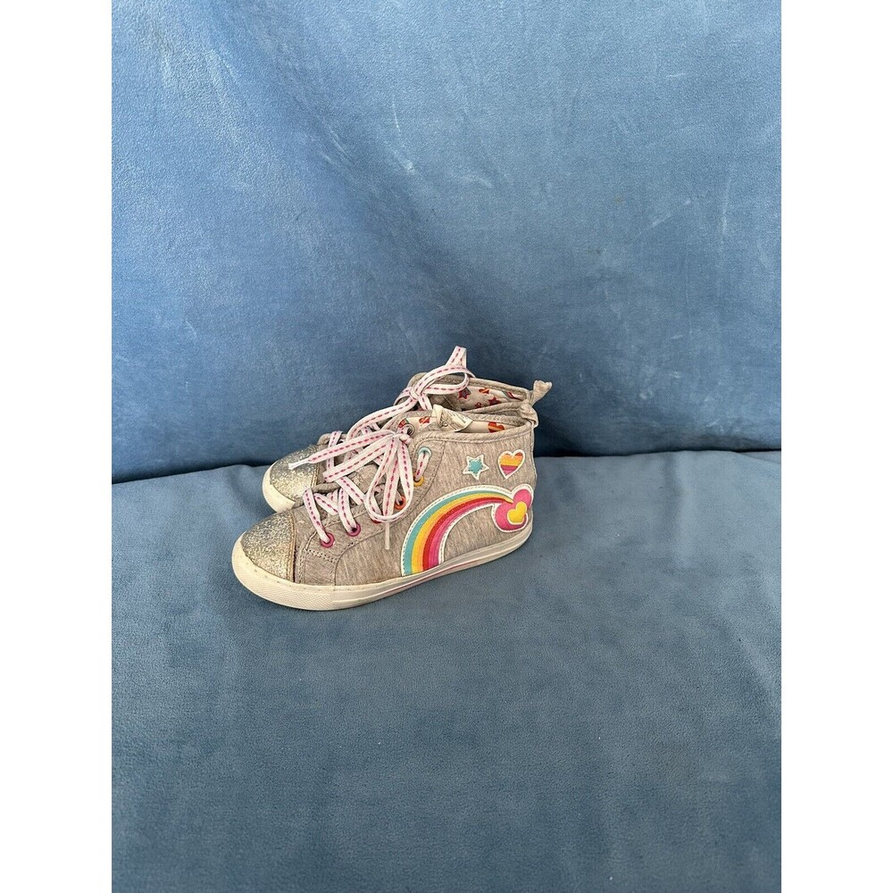 JoJo Girls Youth Gray/rainbow High Top Sneaker With  Glitter Toe Size 13